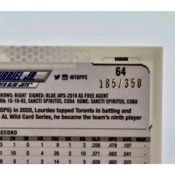 2021 Topps Chrome - Lourdes Gurriel Jr. #64 Magenta Speckle Refractor /350 - Picture 7 of 8